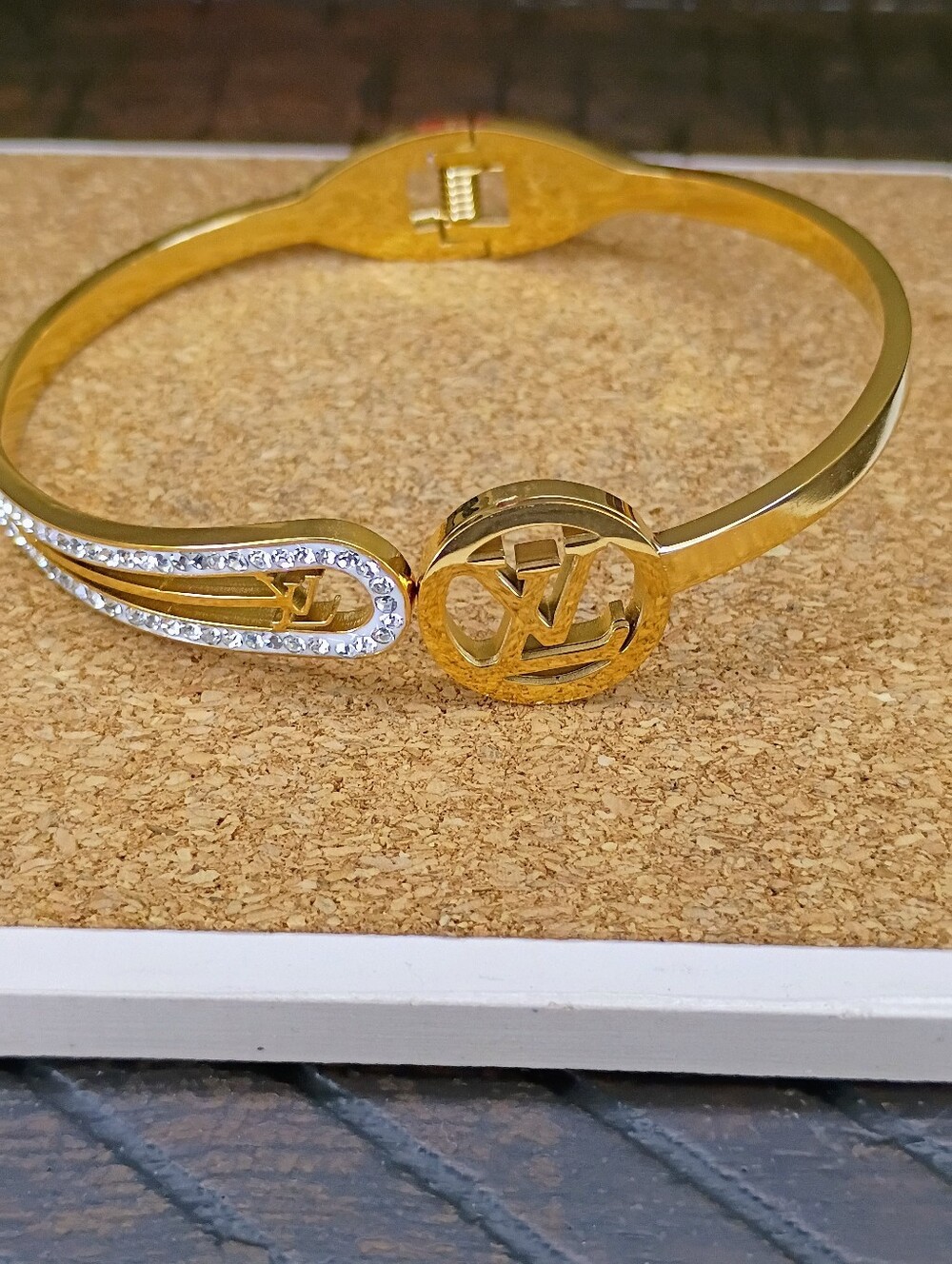 New Gold Tone Logo Crystal Accent Bangle Bracelet